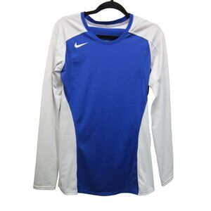 Nike Dri Fit Long‎ Sleeve Shirt White Blue Athletic Running Womens M Tall